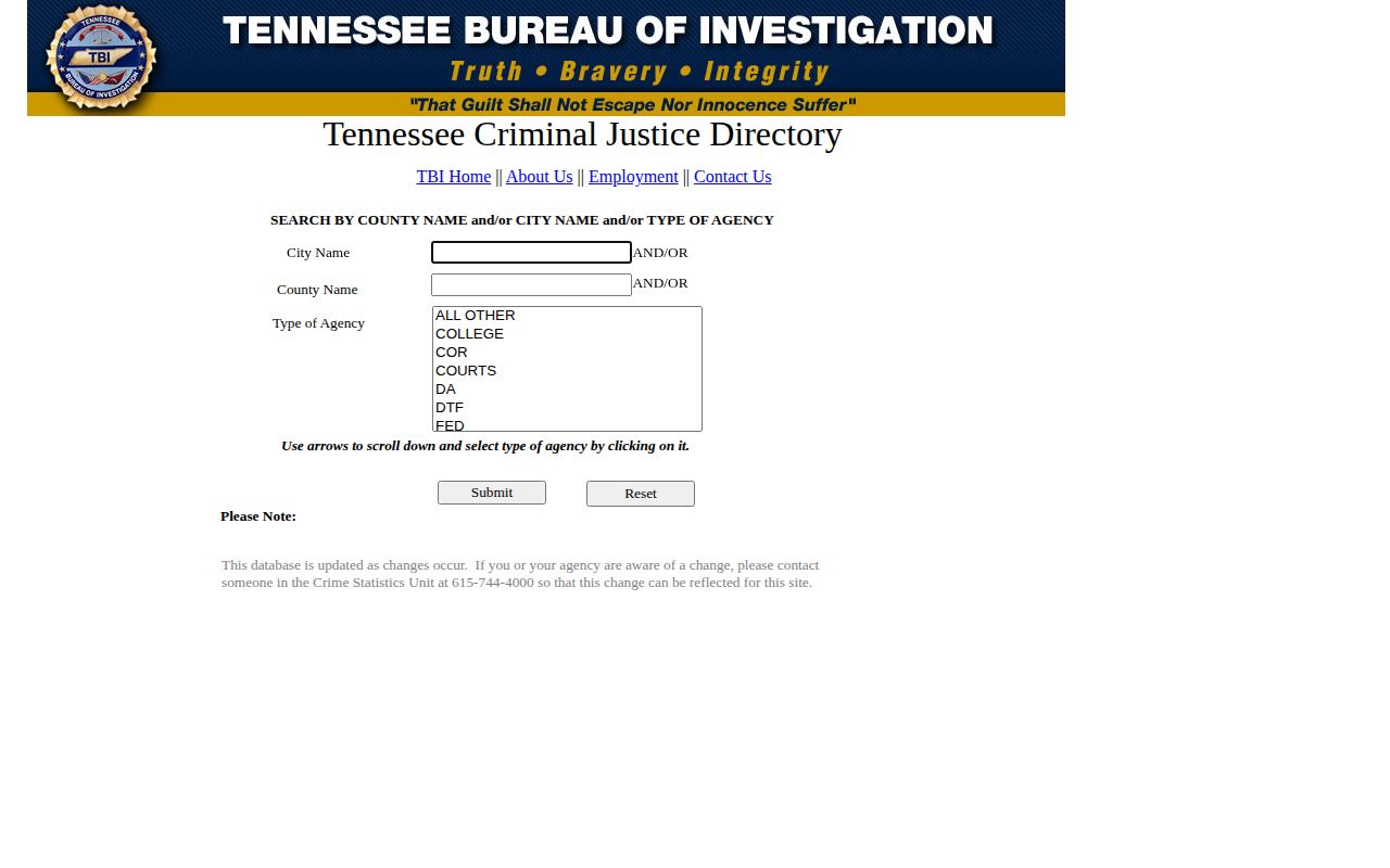 TBI agency directory for Greene County arrest reports
