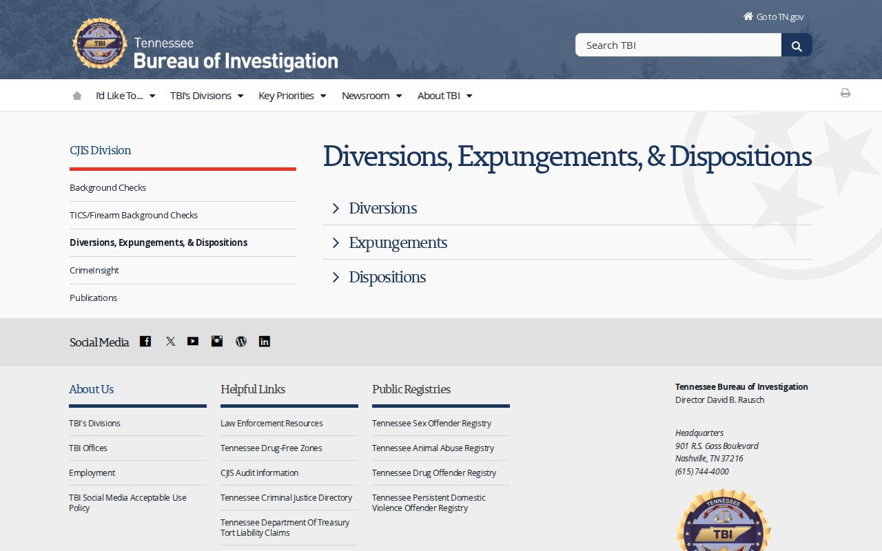 TBI expungement and Greene County arrest disposition information